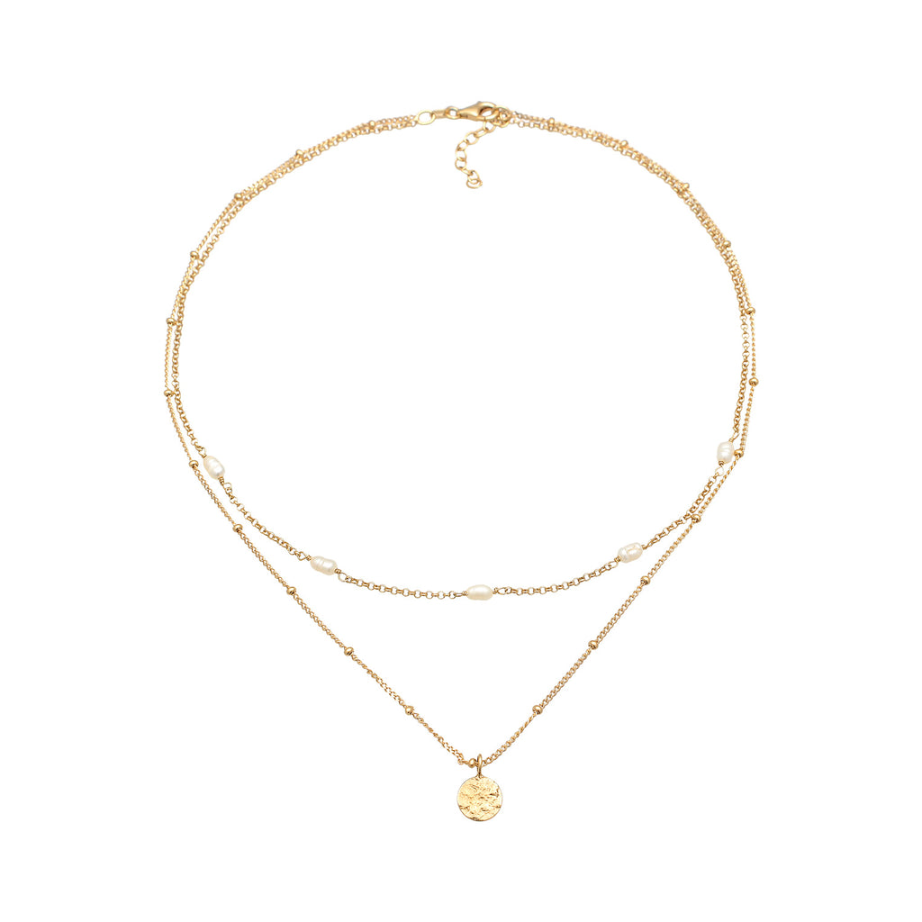 Gold - Elli | Layer-Choker | Süßwasserzuchtperle | 925er Sterling Silber