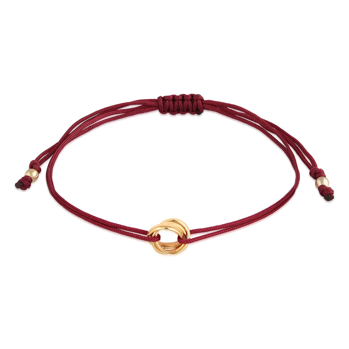 Dunkelrot - Elli | Armband Kreis | Nylon (Rot) | 925er Sterling Silber Vergoldet