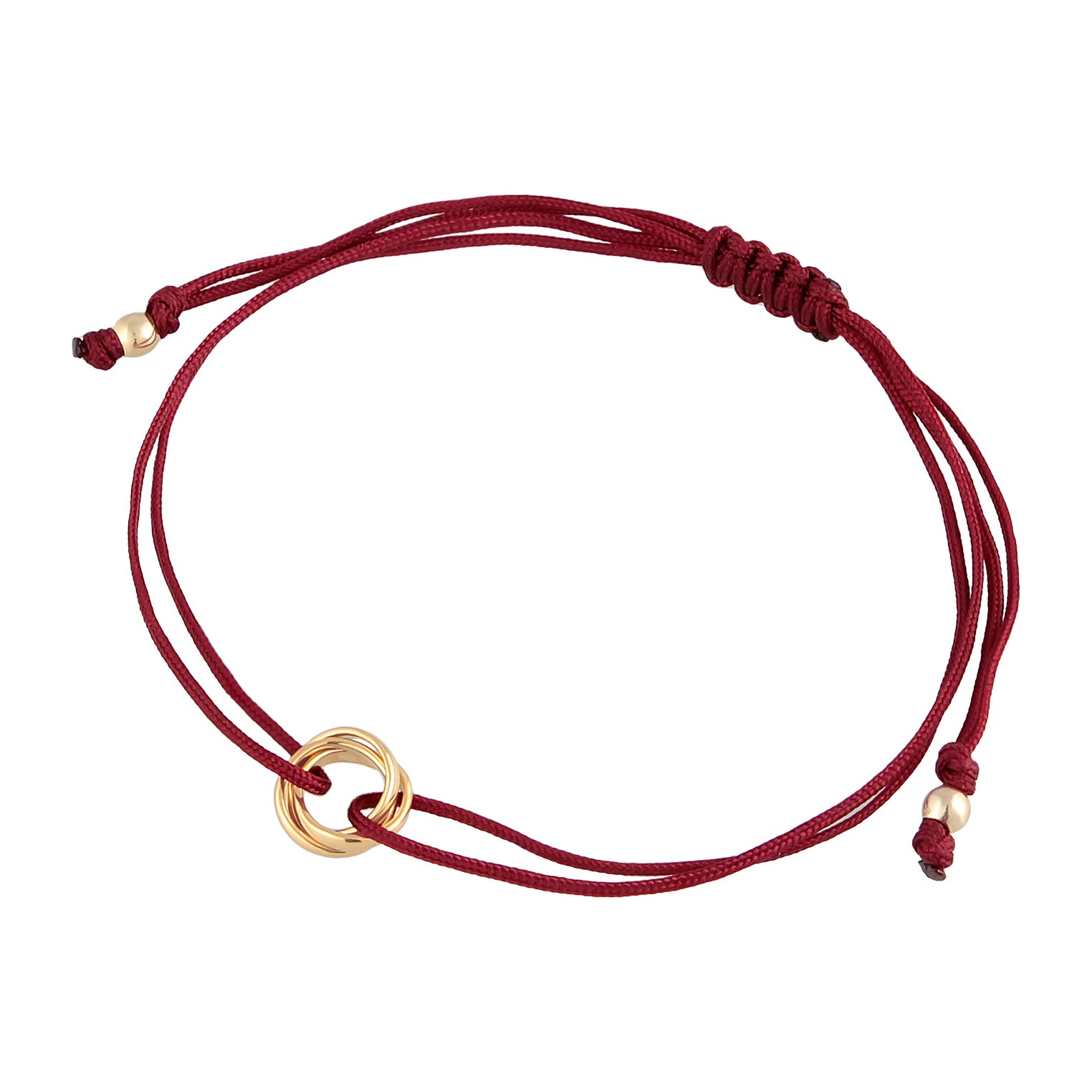 Dunkelrot - Elli | Armband Kreis | Nylon (Rot) | 925er Sterling Silber Vergoldet
