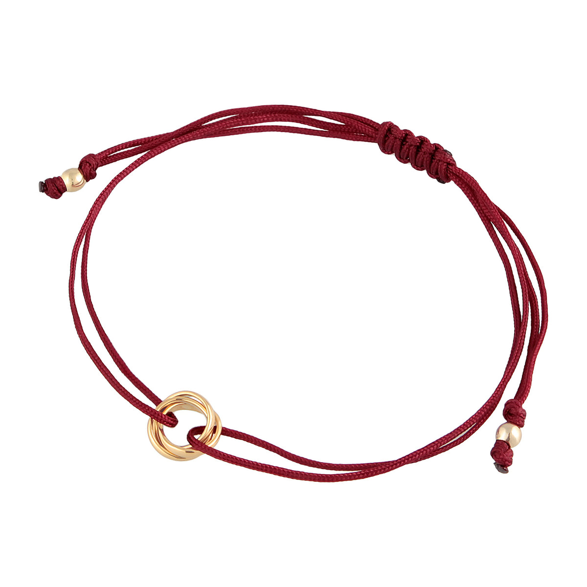 Dunkelrot - Elli | Armband Kreis | Nylon (Rot) | 925er Sterling Silber Vergoldet