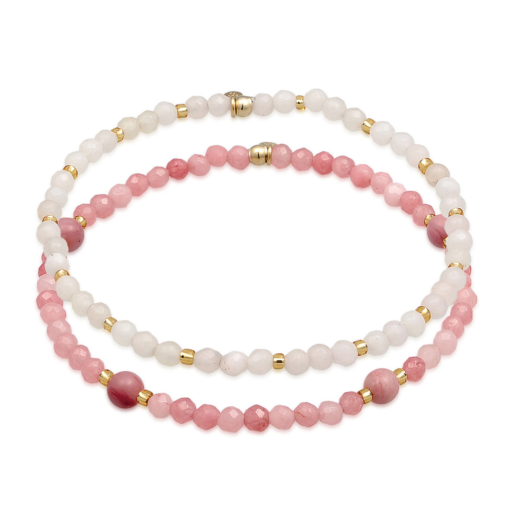 Pink - Elli PREMIUM | ArmbandSet Perlen | Achat, Quarz (Rosa) | 925er Sterling Silber Vergoldet
