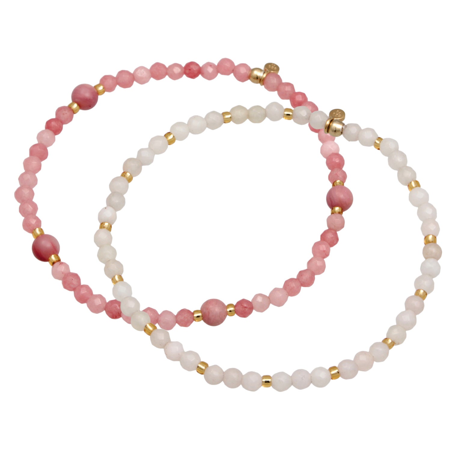 Pink - Elli PREMIUM | ArmbandSet Perlen | Achat, Quarz (Rosa) | 925er Sterling Silber Vergoldet