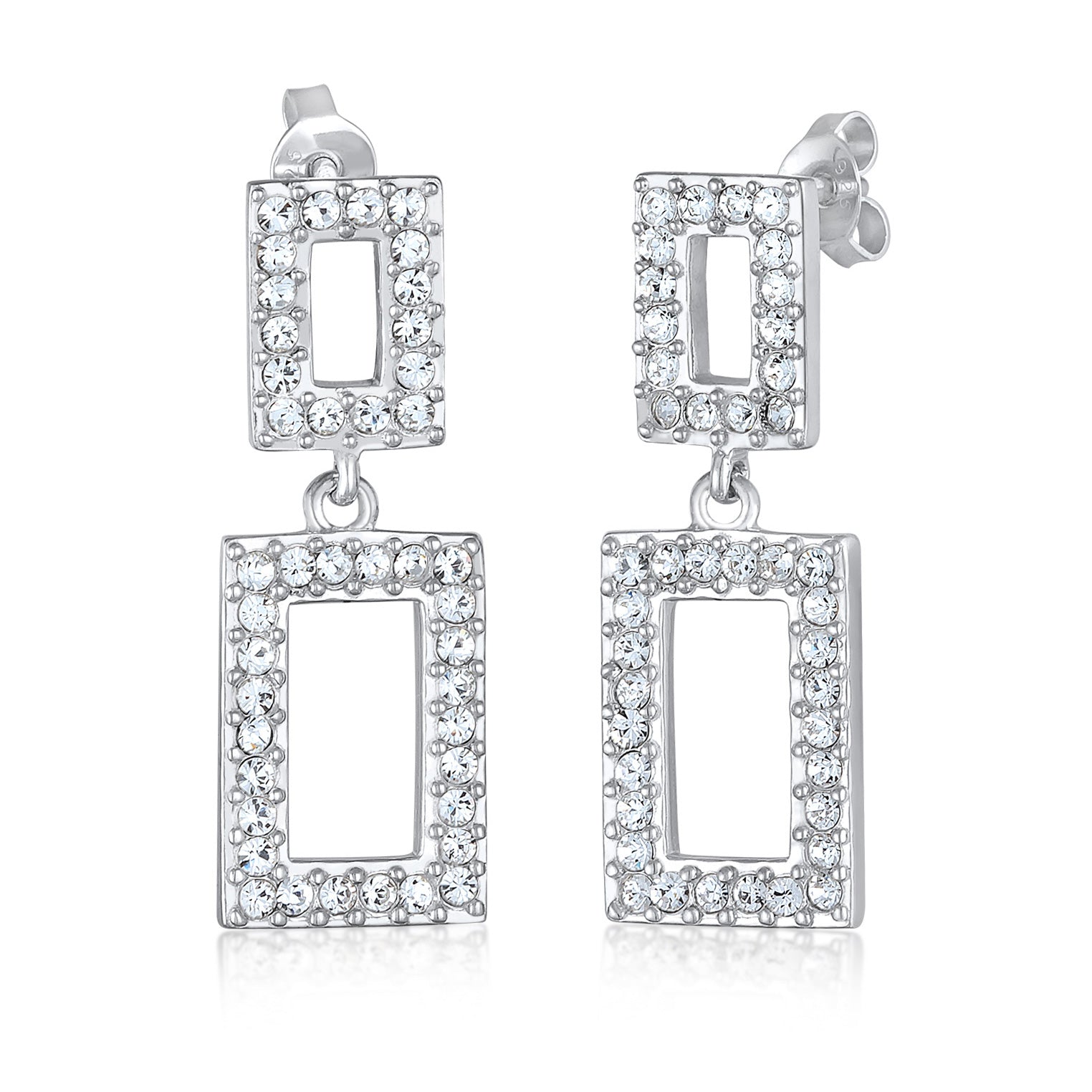 Silber - Elli PREMIUM | Ohrhänger Eckig | Mit Kristallen von Swarovski® (Weiß) | 925er Sterling Silber