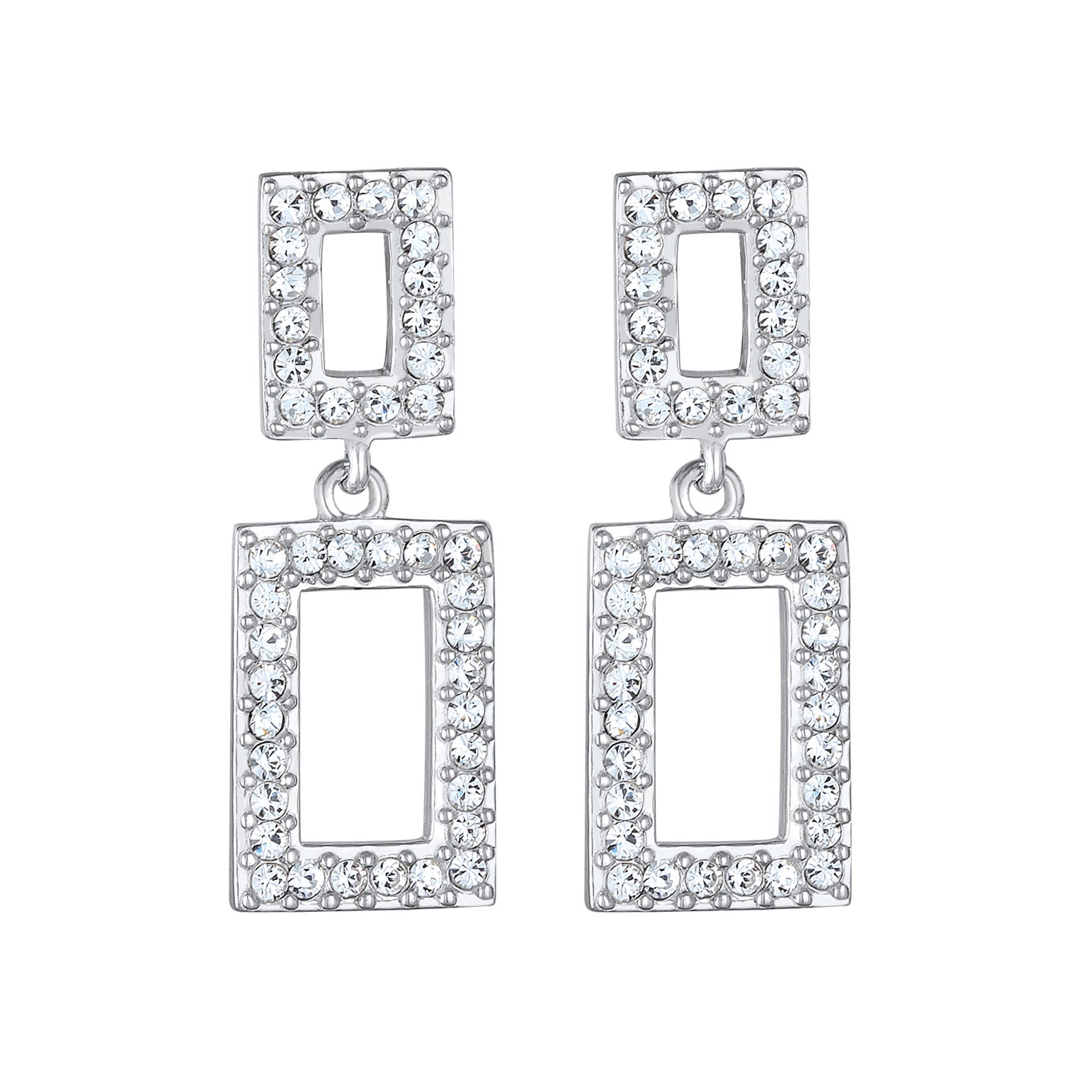 Silber - Elli PREMIUM | Ohrhänger Eckig | Mit Kristallen von Swarovski® (Weiß) | 925er Sterling Silber
