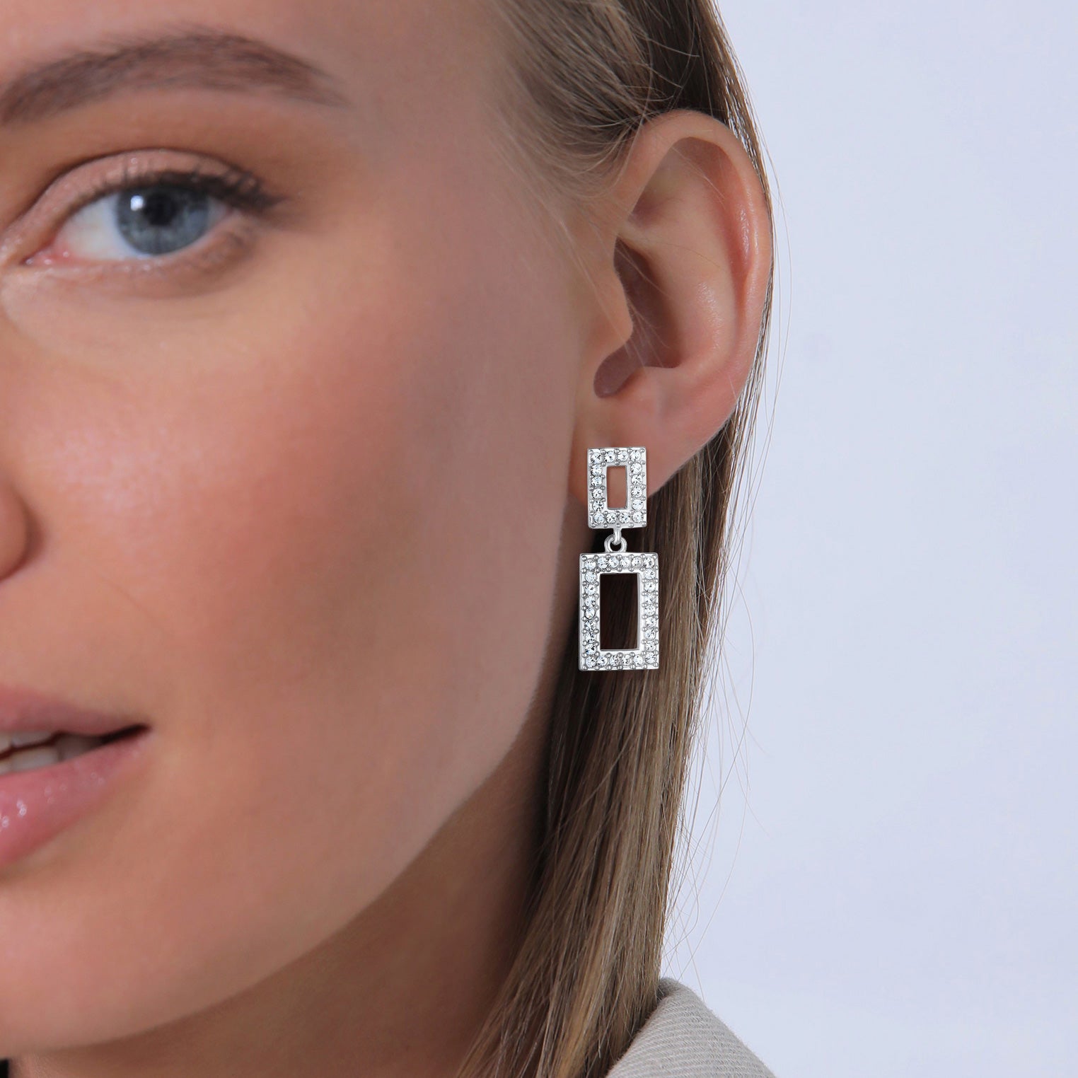 Silber - Elli PREMIUM | Ohrhänger Eckig | Mit Kristallen von Swarovski® (Weiß) | 925er Sterling Silber