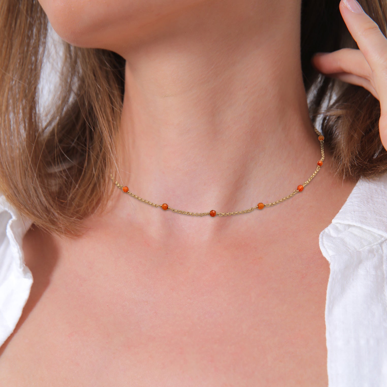 Gold - Elli | Halskette Beads | Achat Perlen | 925er Sterling Silber Vergoldet