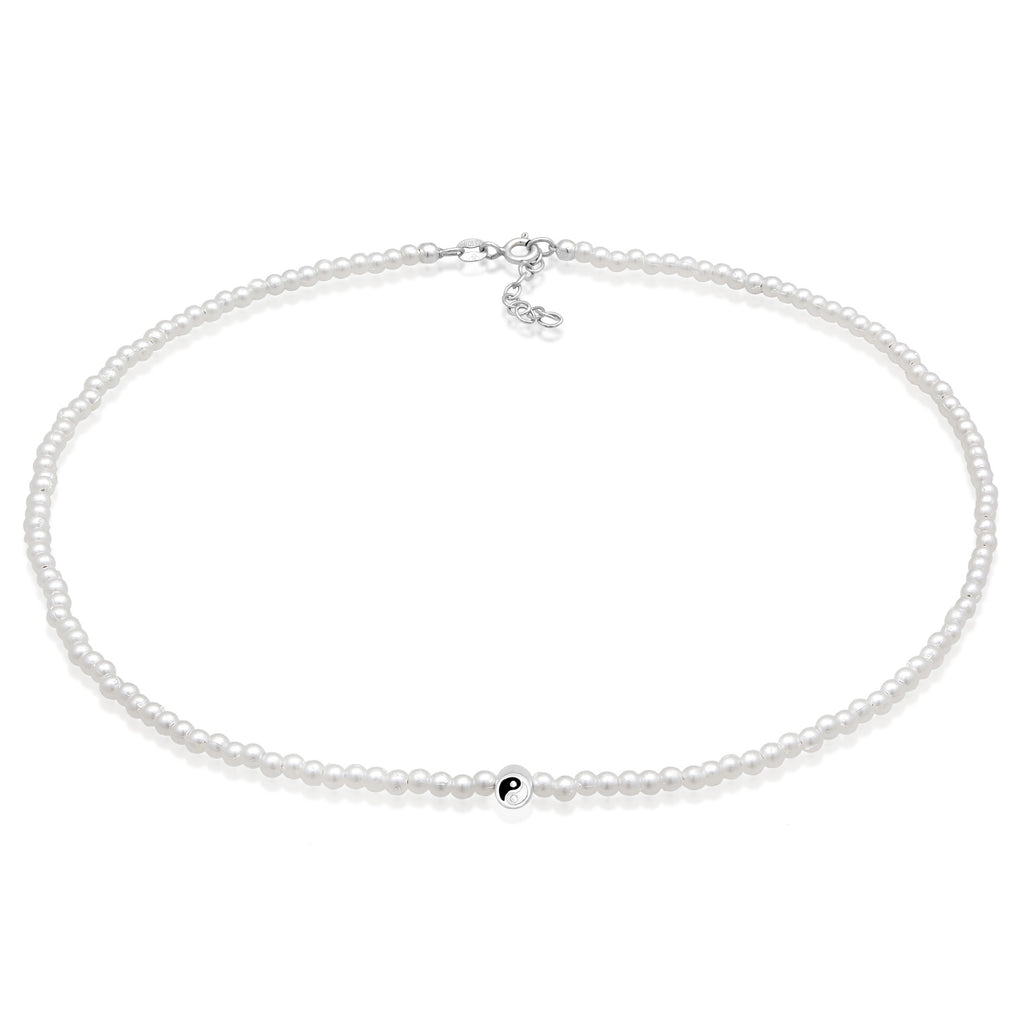 Weiß - Elli | Choker Basique | Synth. Perle | 925er Sterling Silber