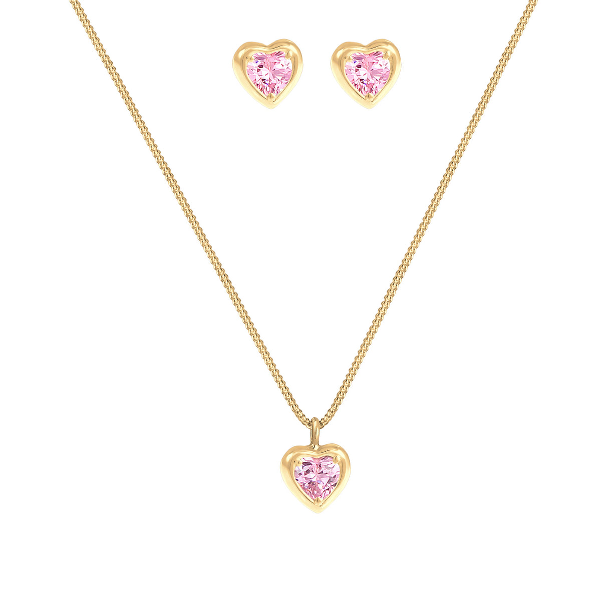 Gold - Elli | SchmuckSet Herz | Zirkonia (Rosa) | 925er Sterling Silber Vergoldet