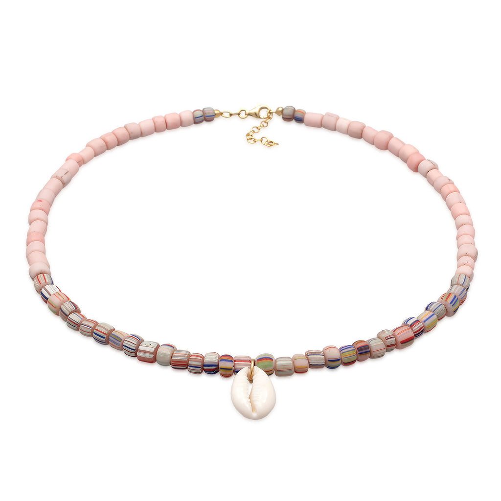 Pink - Elli | Halskette Kauri Muschel Beads | 925er Sterling Silber Vergoldet