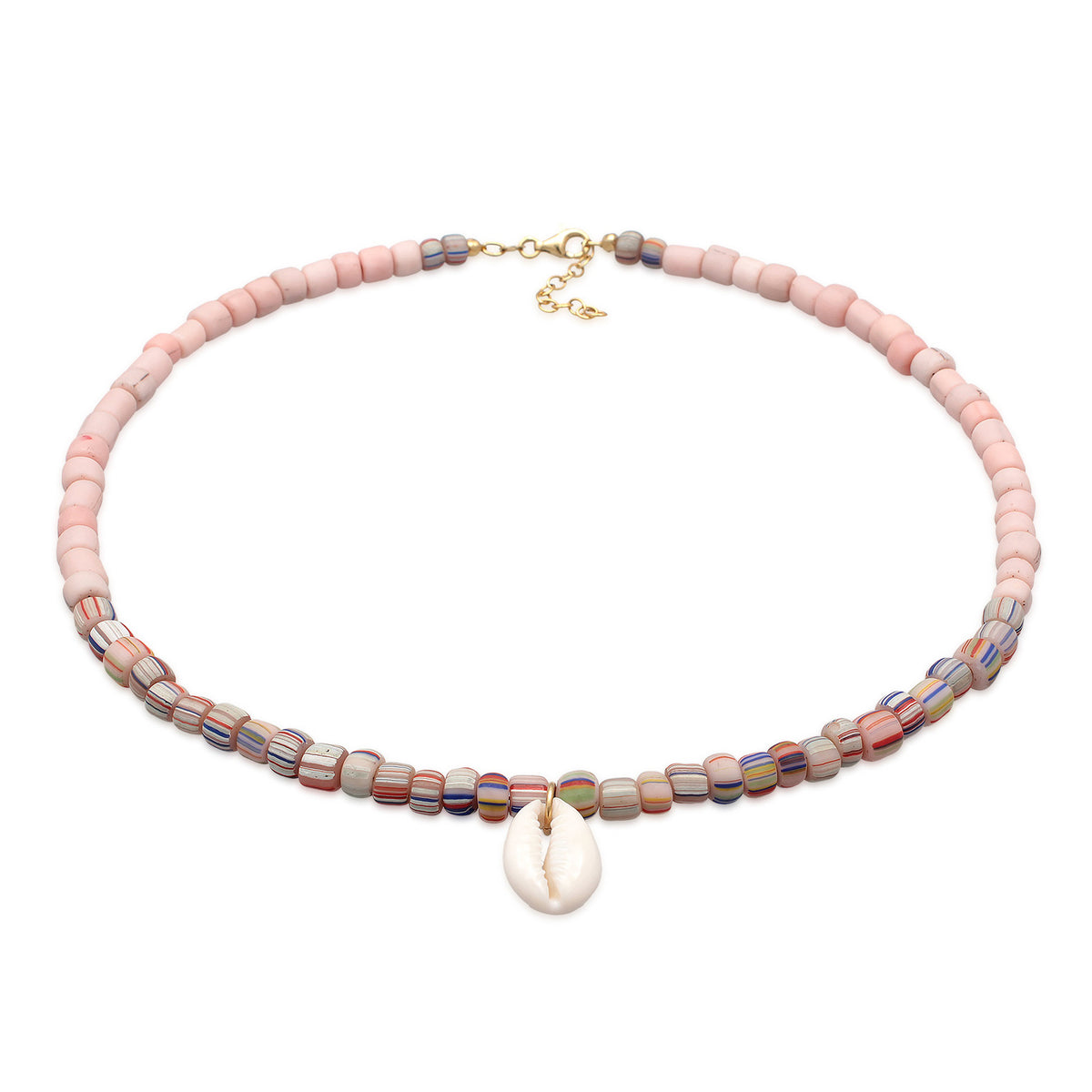 Pink - Elli | Halskette Kauri Muschel Beads | 925er Sterling Silber Vergoldet