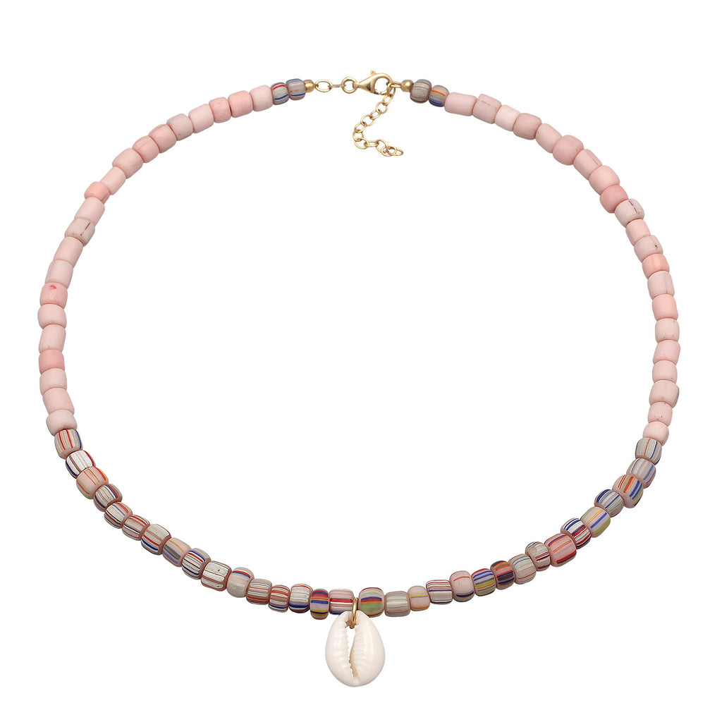 Pink - Elli | Halskette Kauri Muschel Beads | 925er Sterling Silber Vergoldet