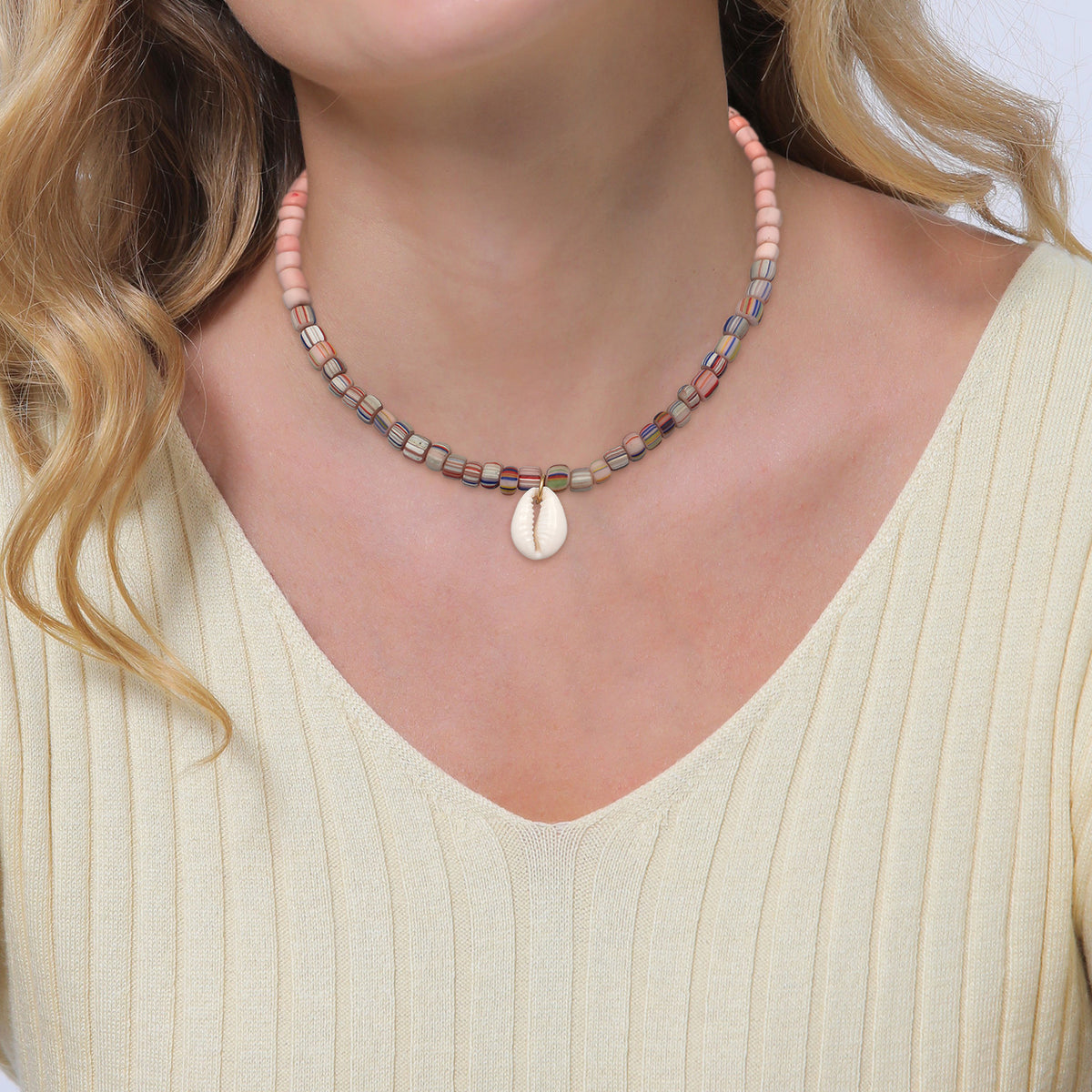 Pink - Elli | Halskette Kauri Muschel Beads | 925er Sterling Silber Vergoldet
