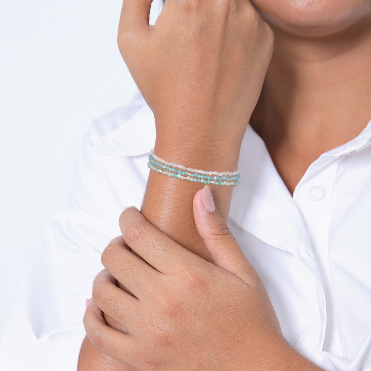 Hellblau - Elli PREMIUM | Layer-Armband Beads | 925er Sterling Silber