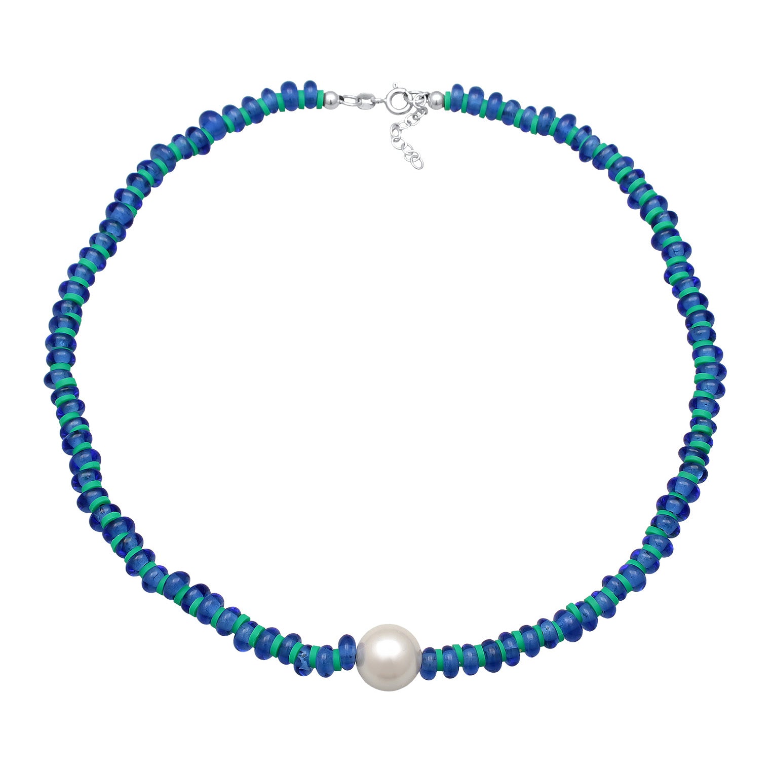 Blau - Elli | Halskette Beads | Süßwasserzuchtperle | 925er Sterling Silber