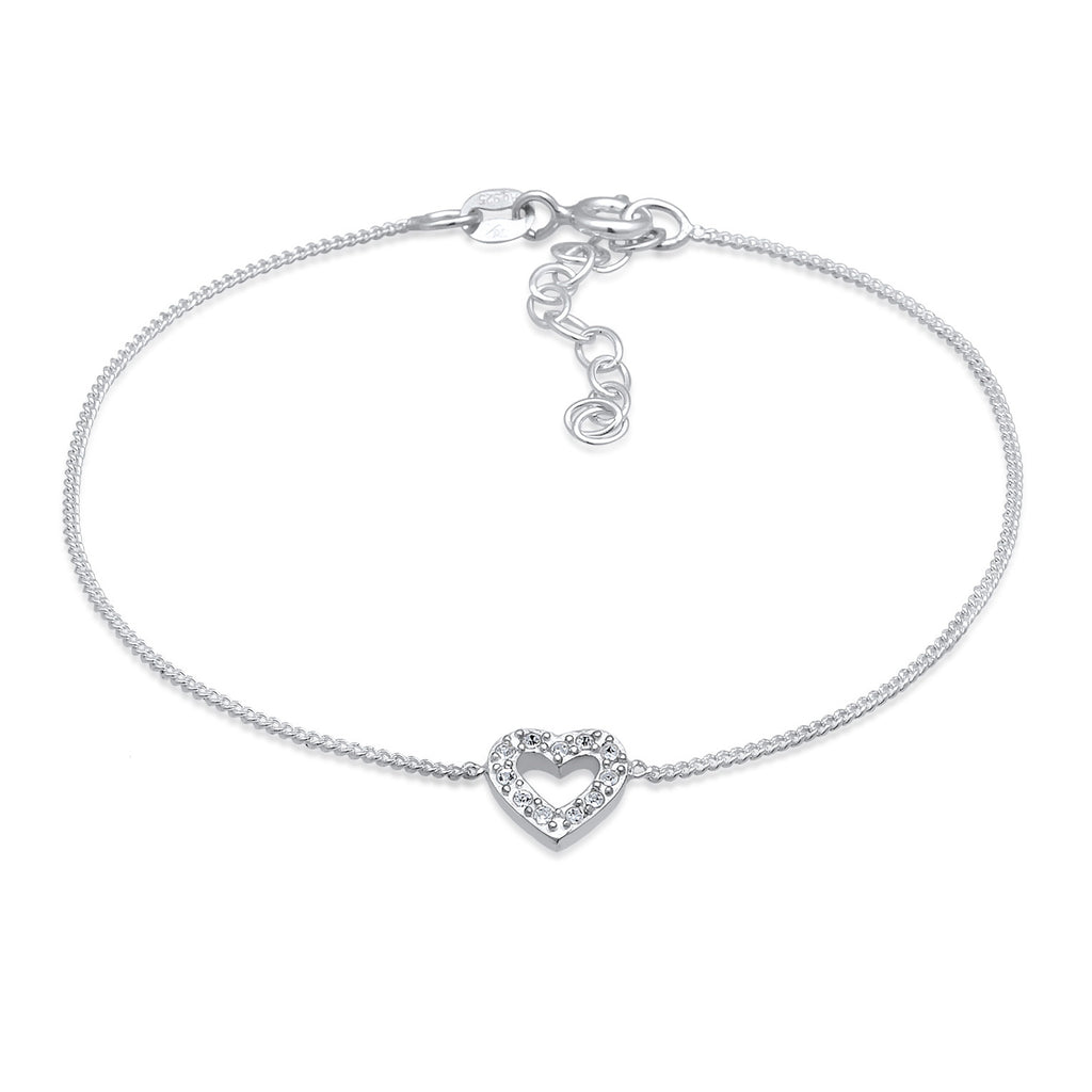 Silber - Elli | Armband Herz | Mit Kristallen von Swarovski® (Weiß) | 925er Sterling Silber