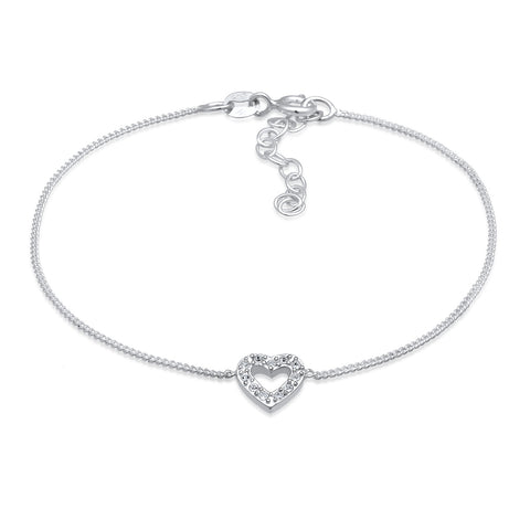 Silber - Elli | Armband Herz | Mit Kristallen von Swarovski® (Weiß) | 925er Sterling Silber