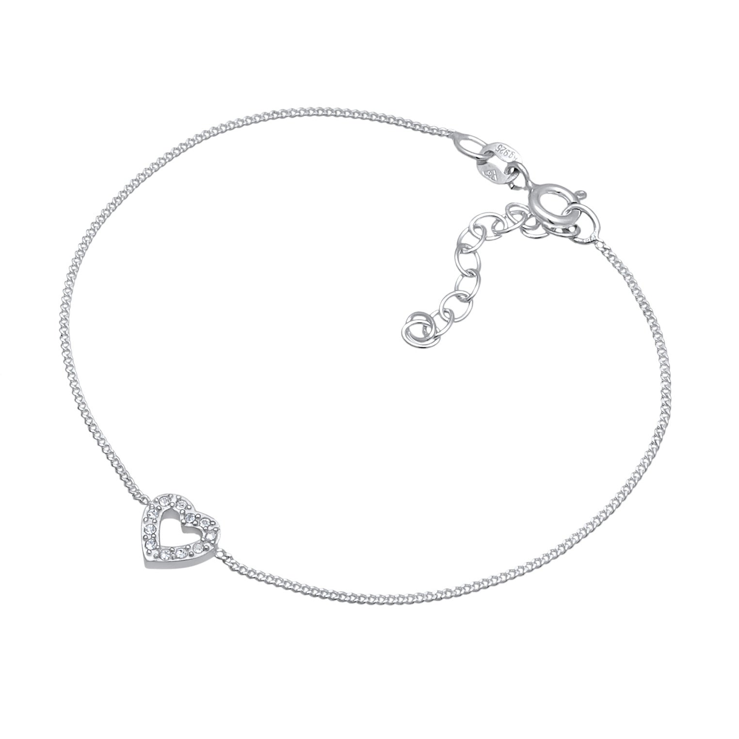 Silber - Elli | Armband Herz | Kristall (Weiß) | 925er Sterling Silber
