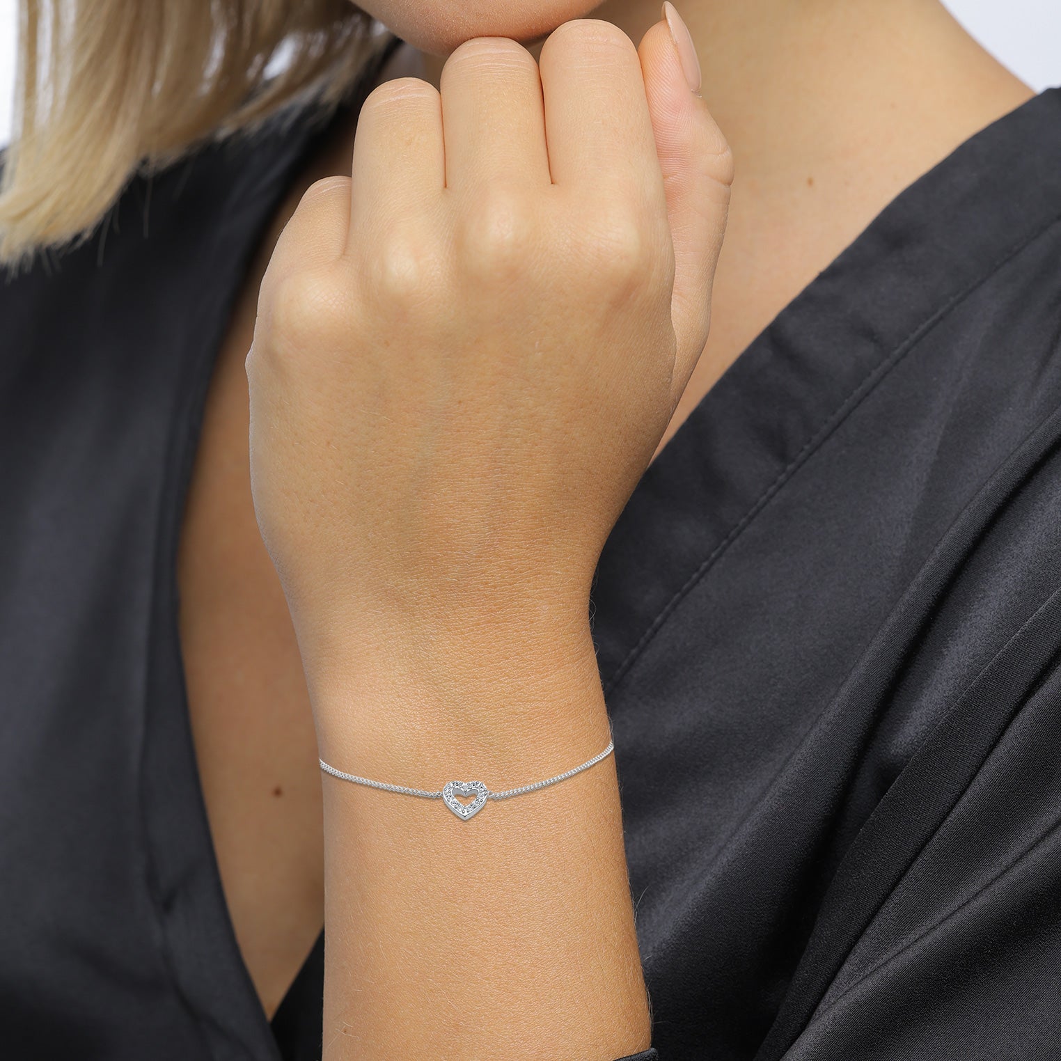 Silber - Elli | Armband Herz | Mit Kristallen von Swarovski® (Weiß) | 925er Sterling Silber