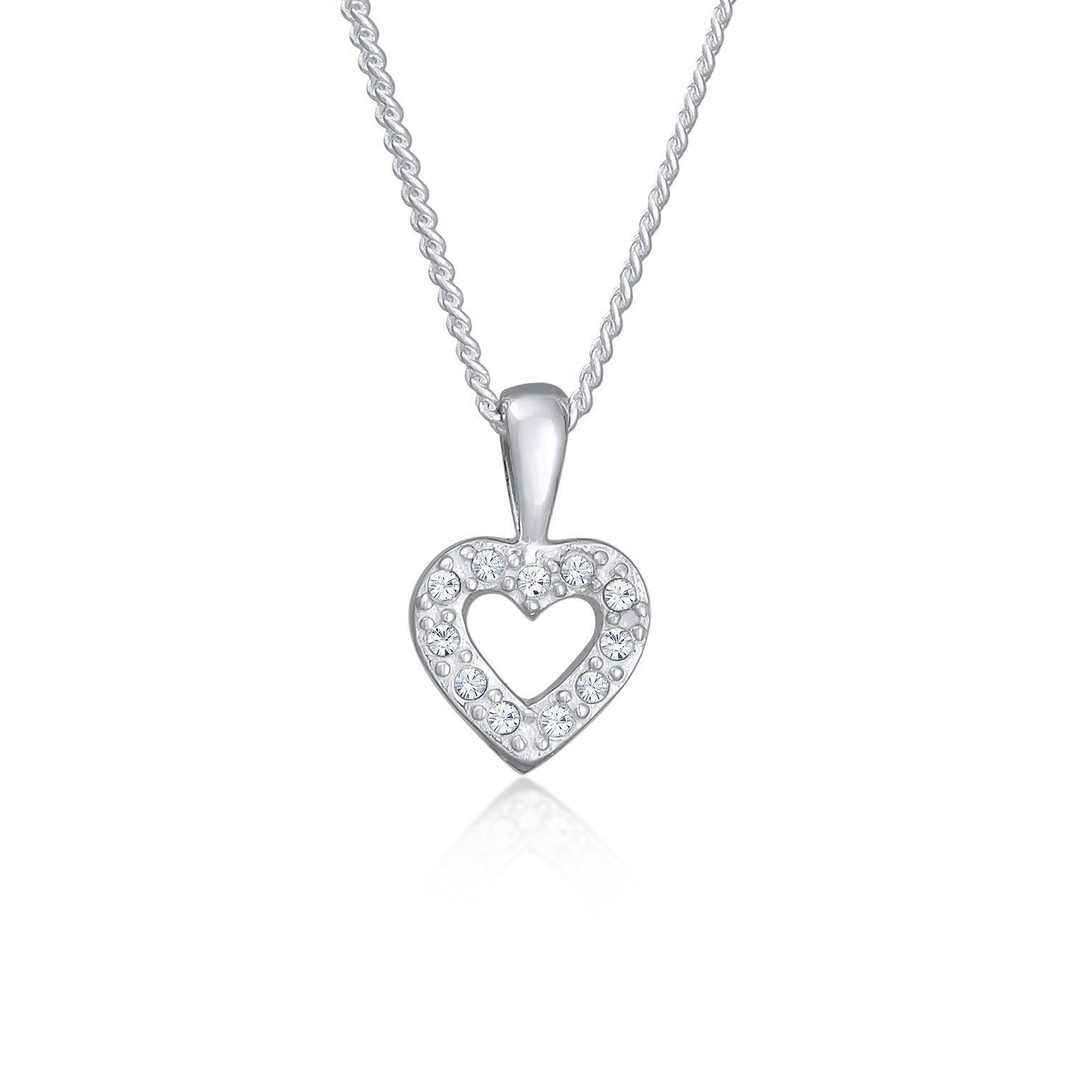 Silber - Elli | Halskette Herz Funkelnd | Kristall (Weiß) | 925er Sterling Silber