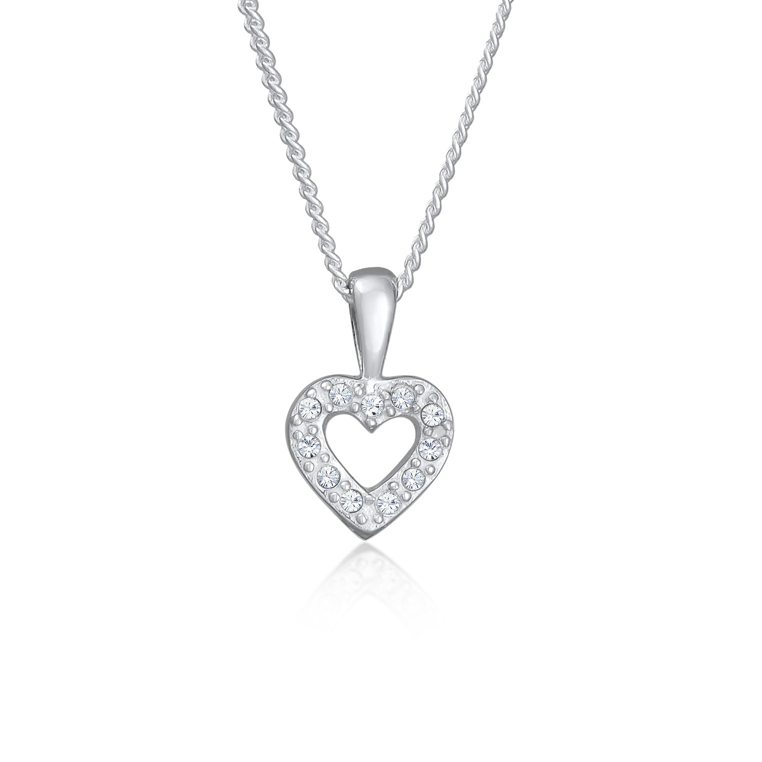 Silber - Elli | Halskette Herz Funkelnd | Mit Kristallen von Swarovski® (Weiß) | 925er Sterling Silber