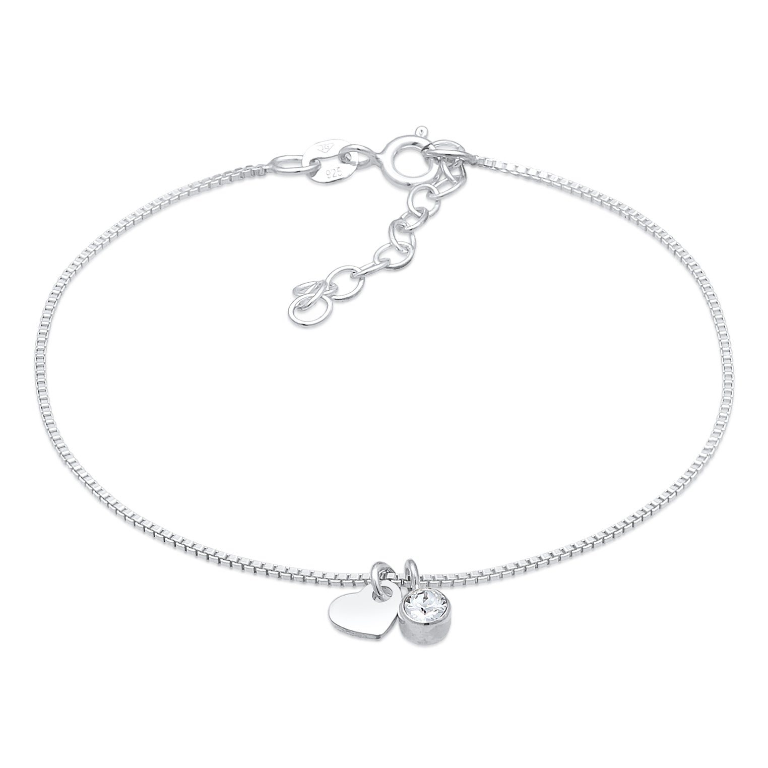 Silber - Elli | Armband Herz Anhänger | Kristall (Weiß) | 925er Sterling Silber