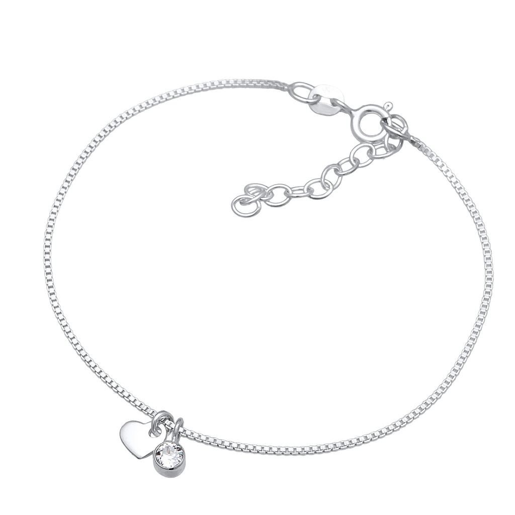Silber - Elli | Armband Herz Anhänger | Mit Kristallen von Swarovski® (Weiß) | 925er Sterling Silber