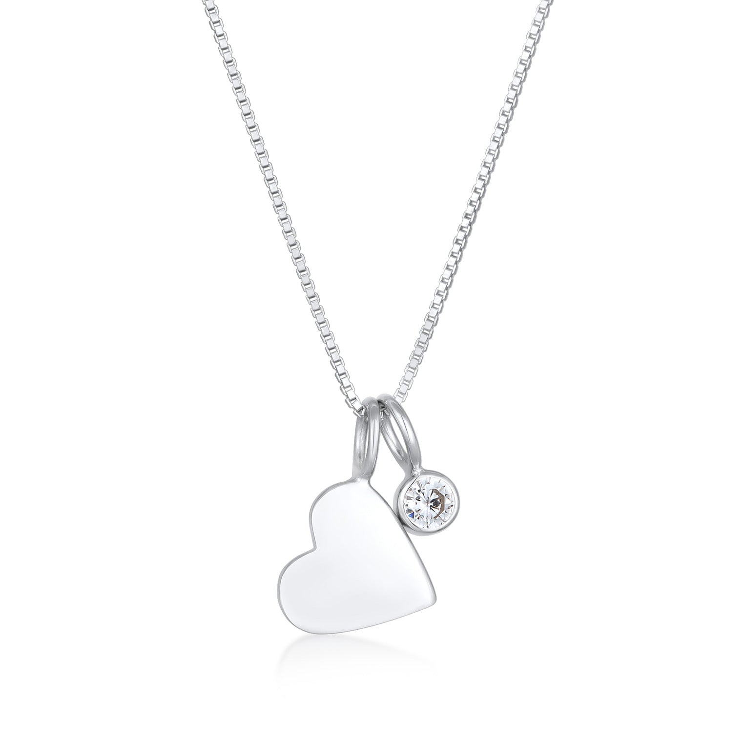 Silber - Elli | Solitär-Halskette Herz | Kristall (Weiß) | 925er Sterling Silber