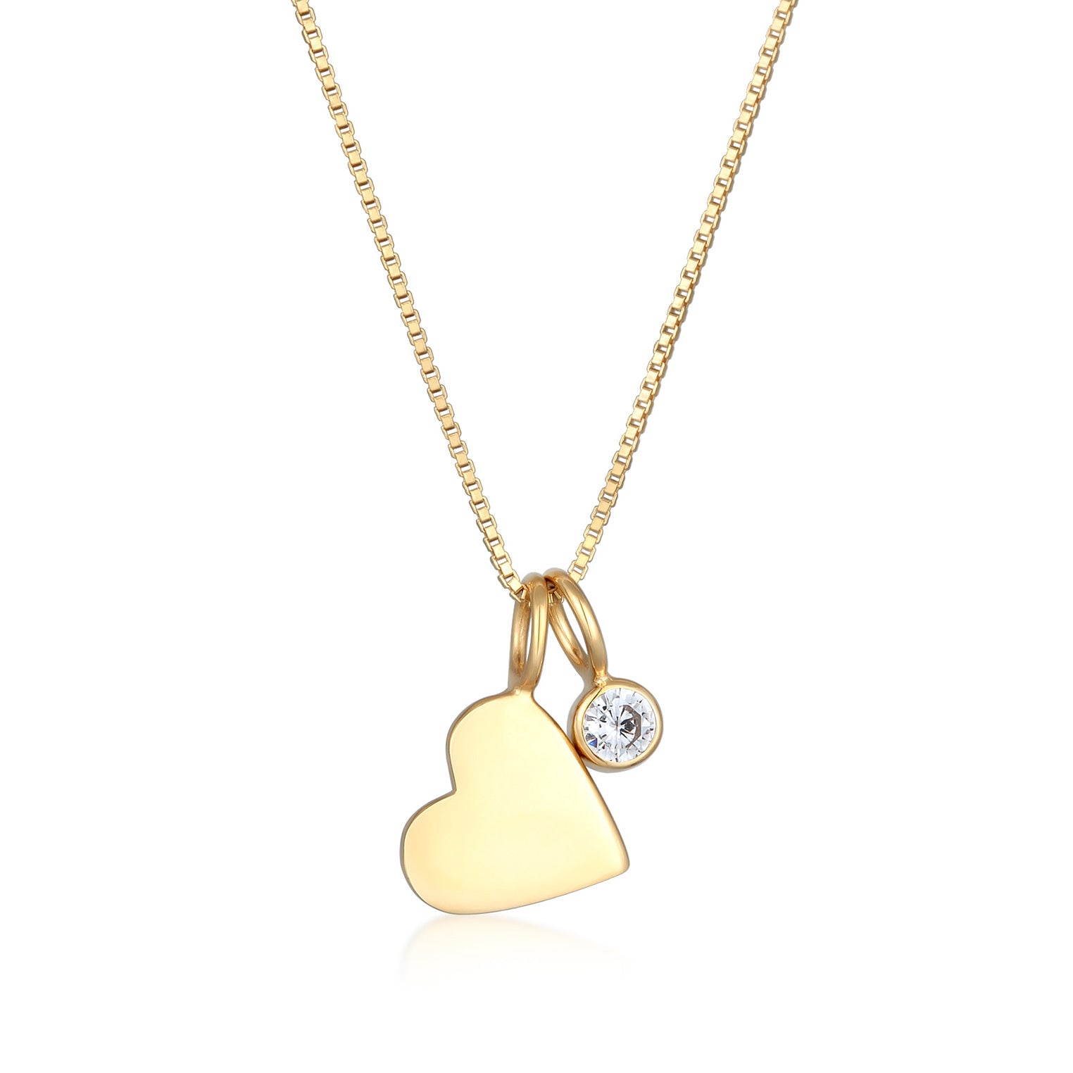 Gold - Elli | Solitär-Halskette Herz | Kristall (Weiß) | 925er Sterling Silber Vergoldet