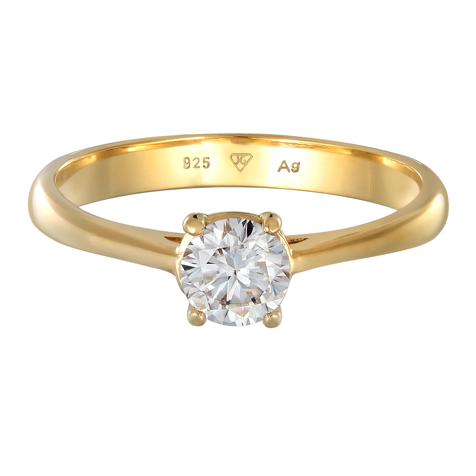 Gold - Elli PREMIUM | Verlobungsring Klassisch | Moissanite (Weiß) | 925er Sterling Silber Vergoldet