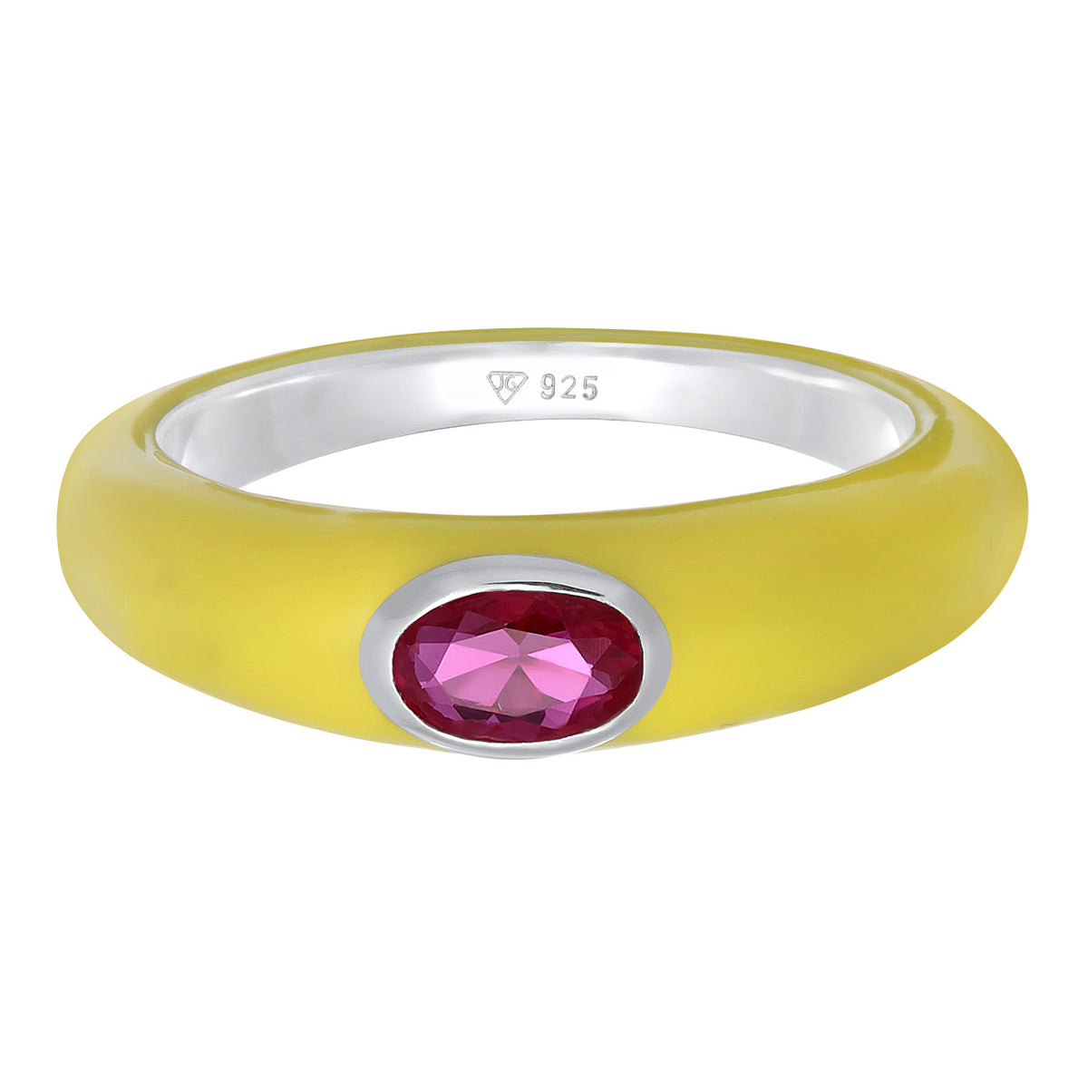 Gelb - Elli | Solitär-Ring Oval | Emaille, Zirkonia (Lila) | 925er Sterling Silber