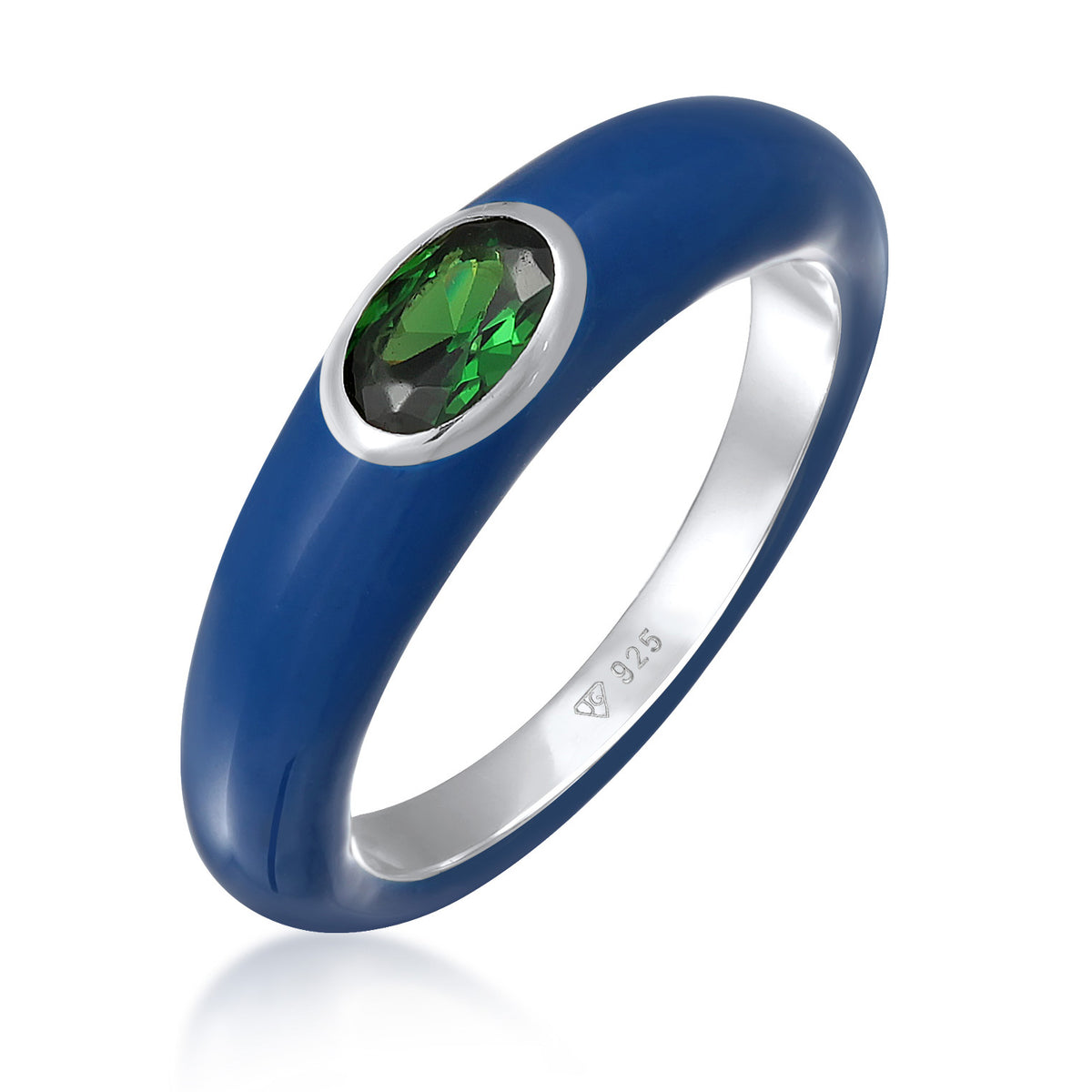 Blau - Elli | Solitär-Ring Oval | Emaille, Zirkonia (Grün) | 925er Sterling Silber