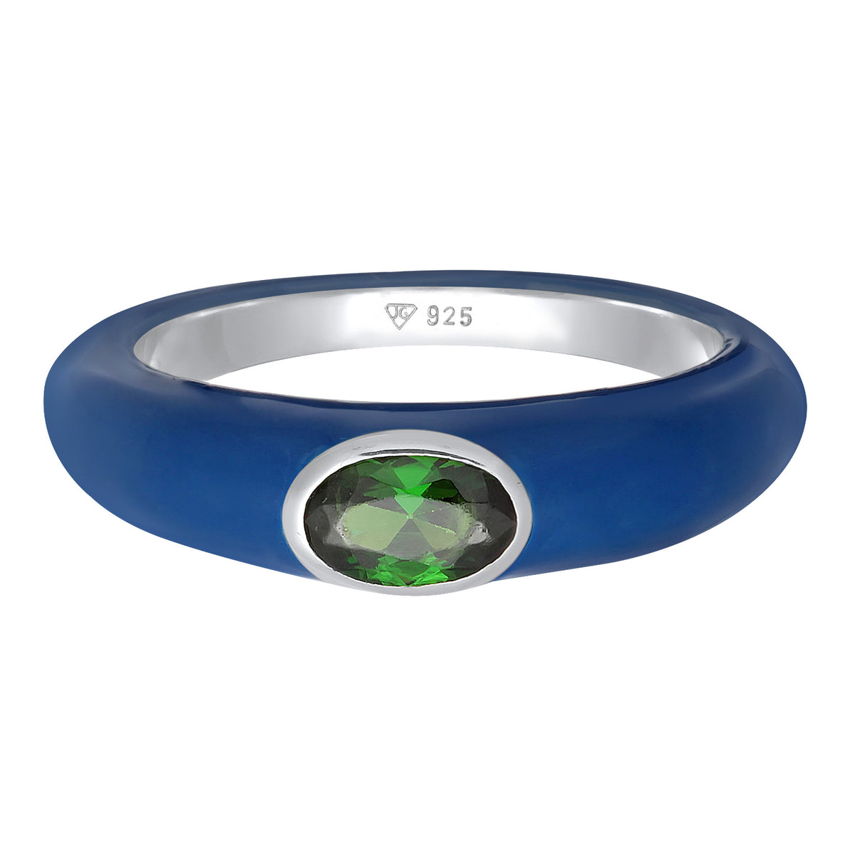 Blau - Elli | Solitär-Ring Oval | Emaille, Zirkonia (Grün) | 925er Sterling Silber