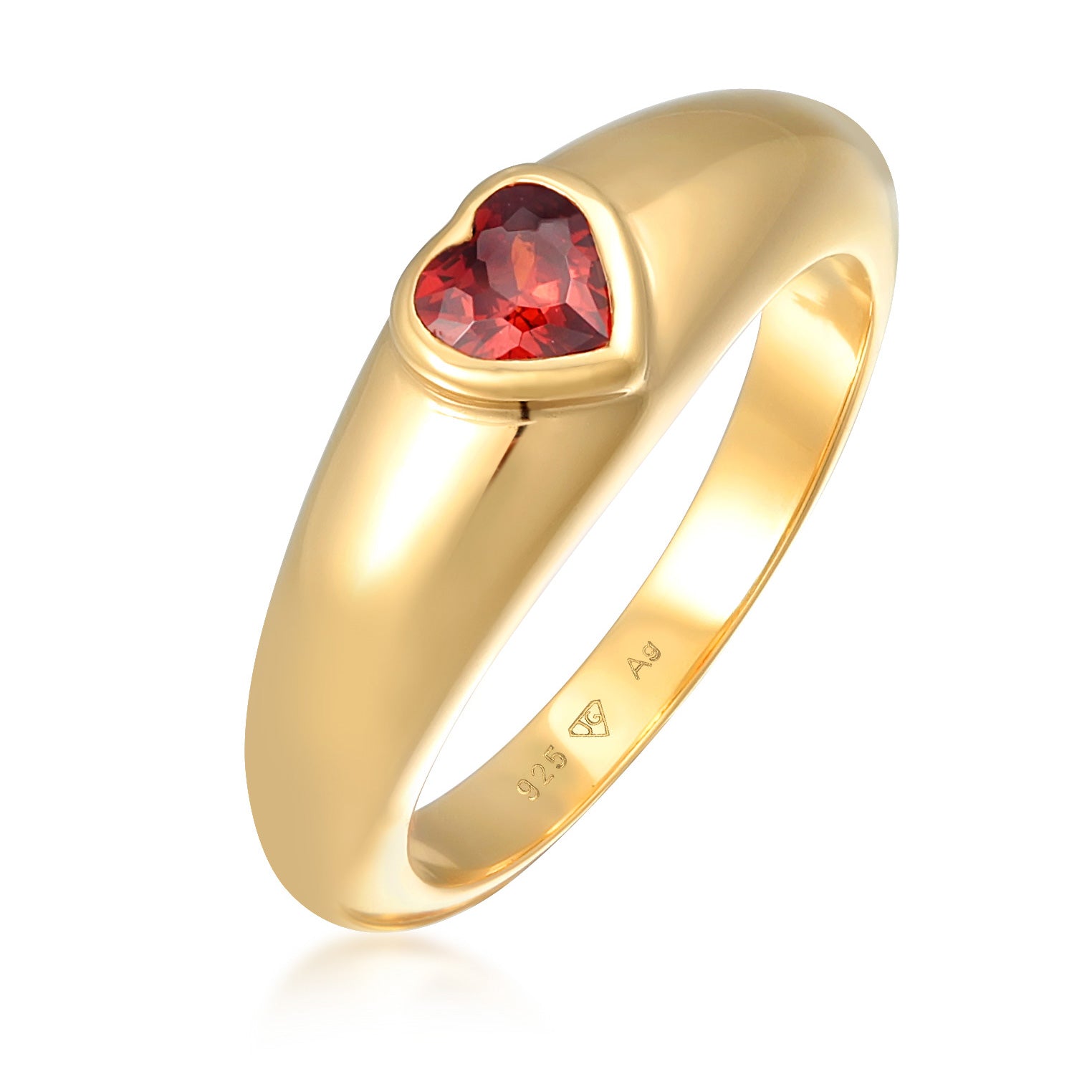 Gold - Elli | Bandring Herz | Zirkonia (Rot) | 925er Sterling Silber