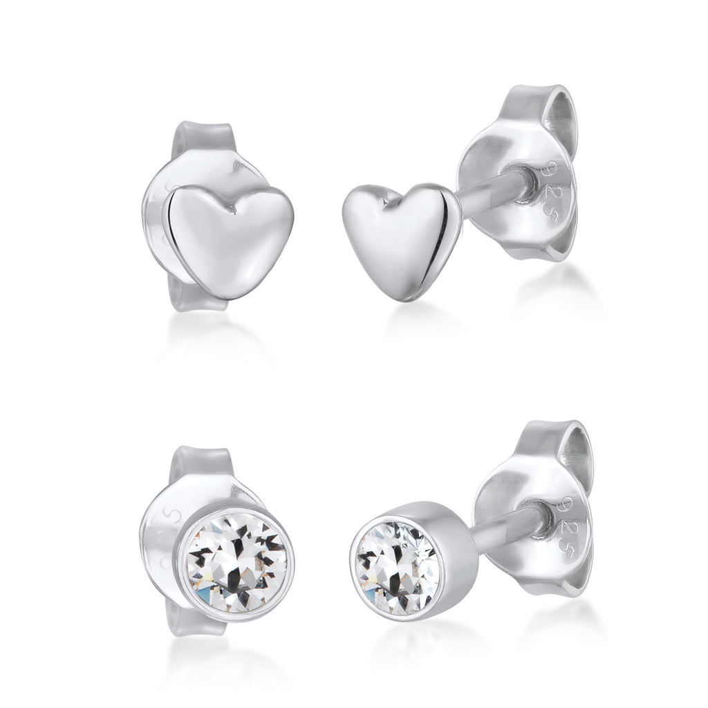 Silber - Elli | Ohrstecker Set Herz | Mit Kristallen von Swarovski® (Weiß) | 925er Sterling Silber