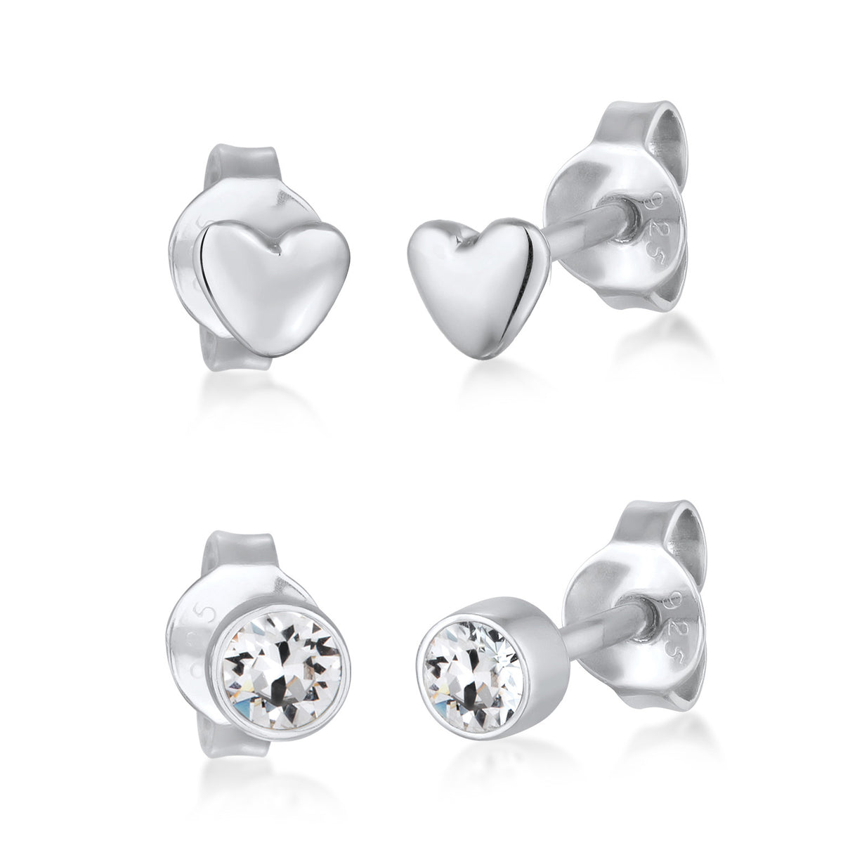 Silber - Elli | Ohrstecker Set Herz | Mit Kristallen von Swarovski® (Weiß) | 925er Sterling Silber