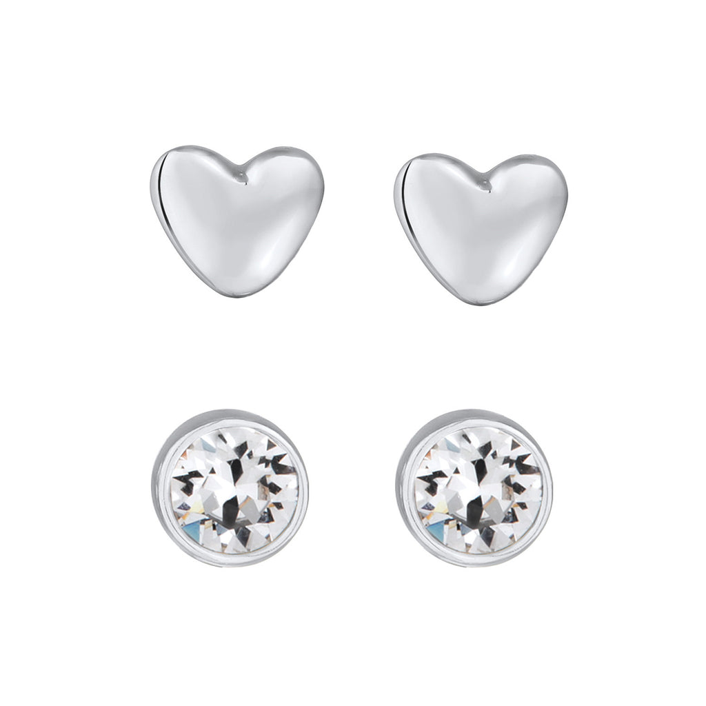 Silber - Elli | Ohrstecker Set Herz | Mit Kristallen von Swarovski® (Weiß) | 925er Sterling Silber