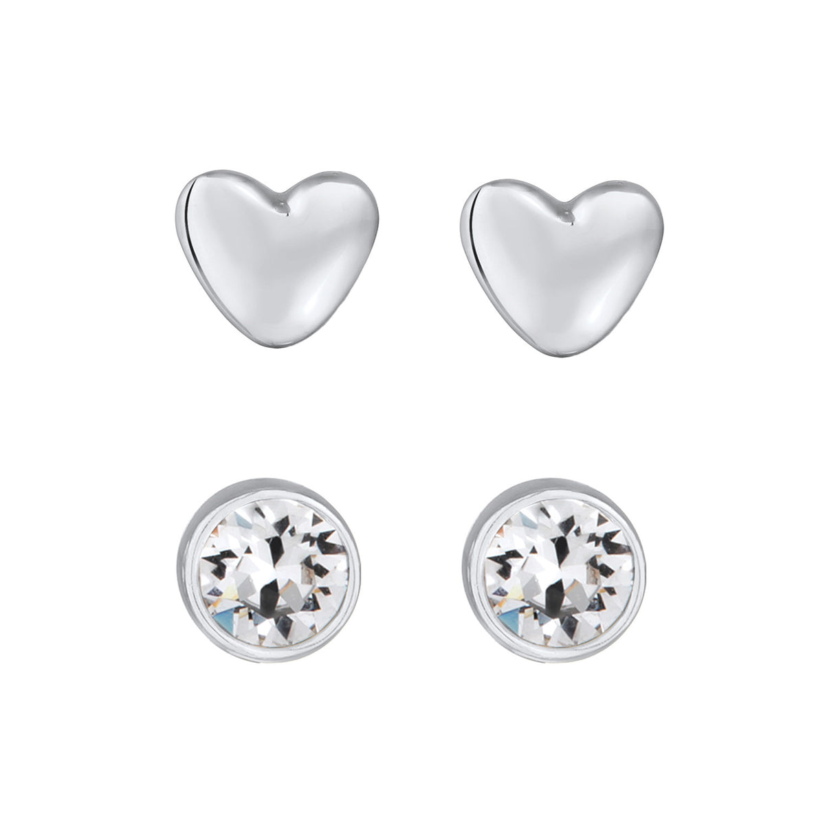 Silber - Elli | Ohrstecker Set Herz | Mit Kristallen von Swarovski® (Weiß) | 925er Sterling Silber