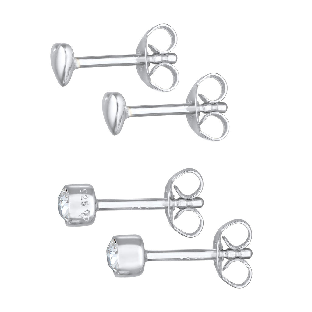 Silber - Elli | Ohrstecker Set Herz | Mit Kristallen von Swarovski® (Weiß) | 925er Sterling Silber