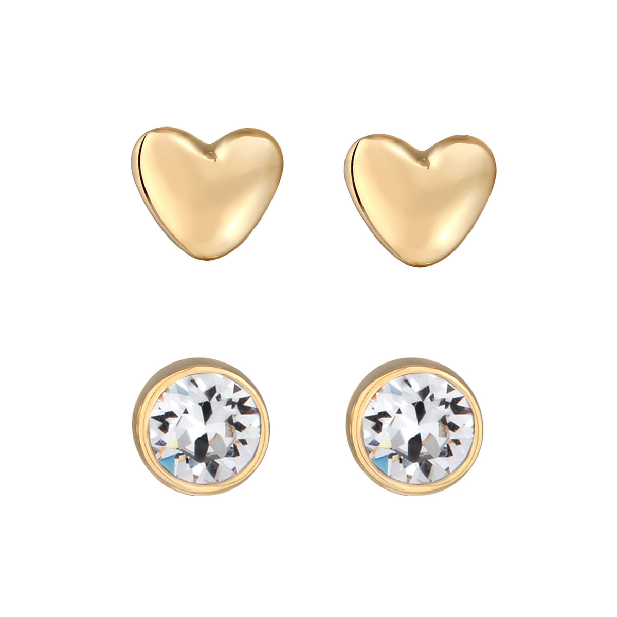 Gold - Elli | Ohrstecker Set Herz | Mit Kristallen von Swarovski® (Weiß) | 925er Sterling Silber Vergoldet