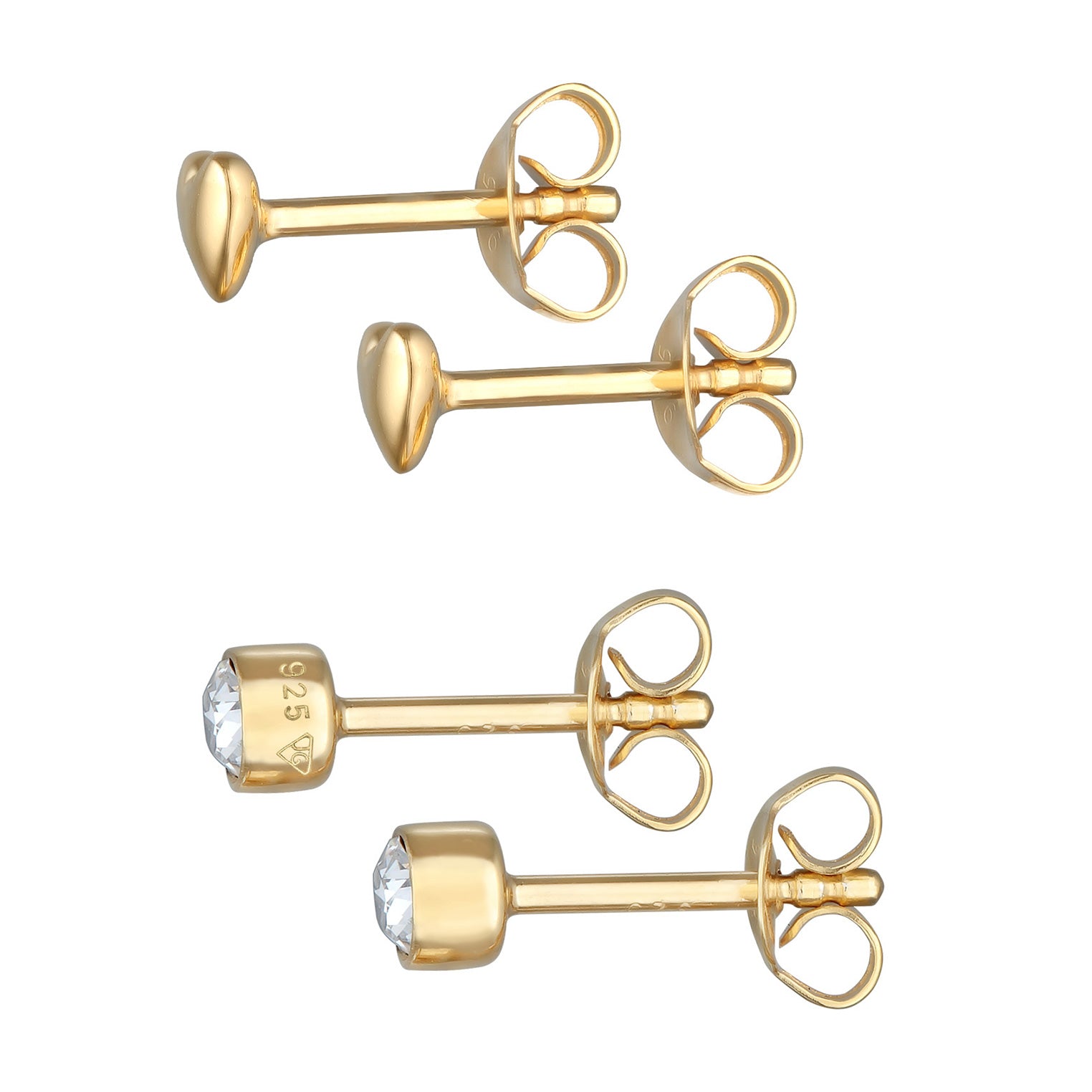 Gold - Elli | Ohrstecker Set Herz | Kristall (Weiß) | 925er Sterling Silber Vergoldet