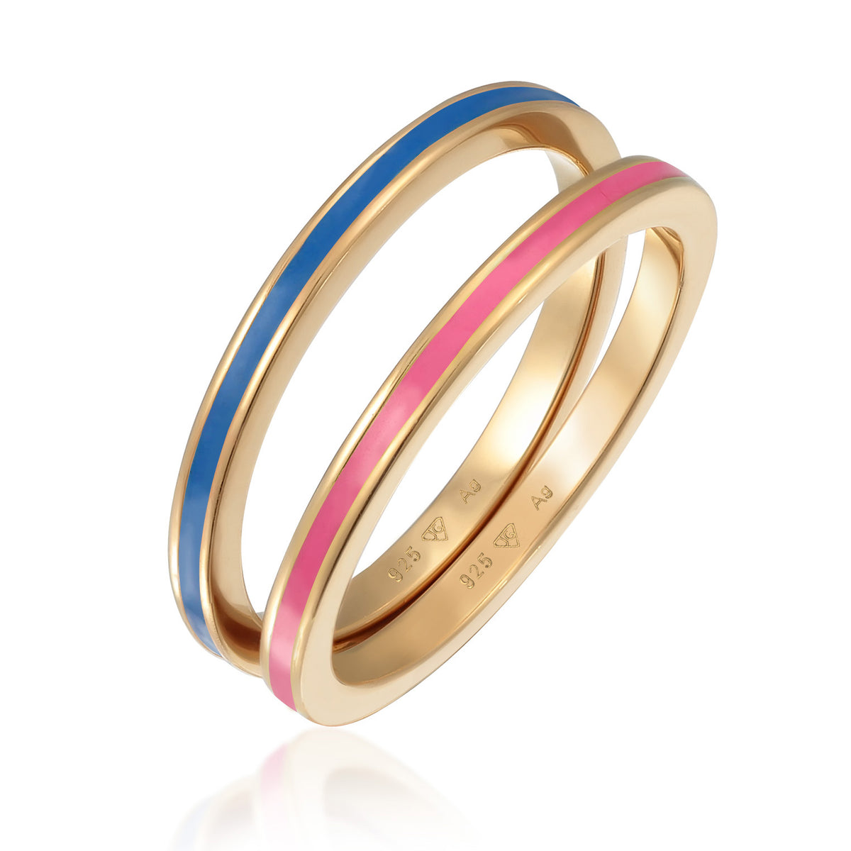 Blau - Elli | Bandring Set | Emaille (Blau) | 925er Sterling Silber Vergoldet