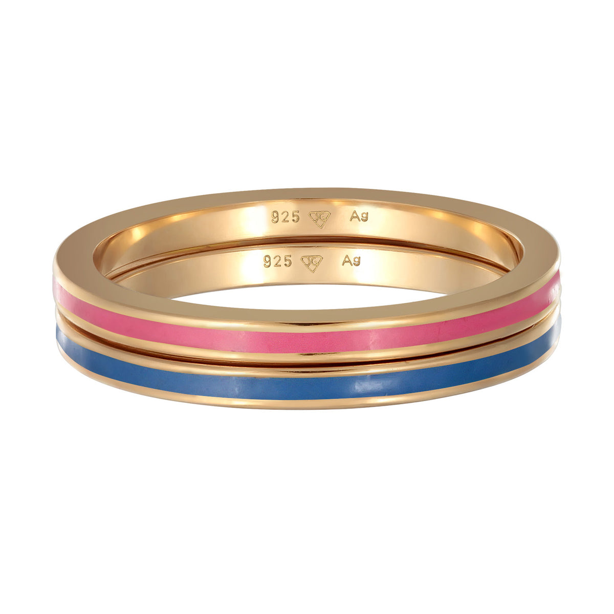 Blau - Elli | Bandring Set | Emaille (Blau) | 925er Sterling Silber Vergoldet