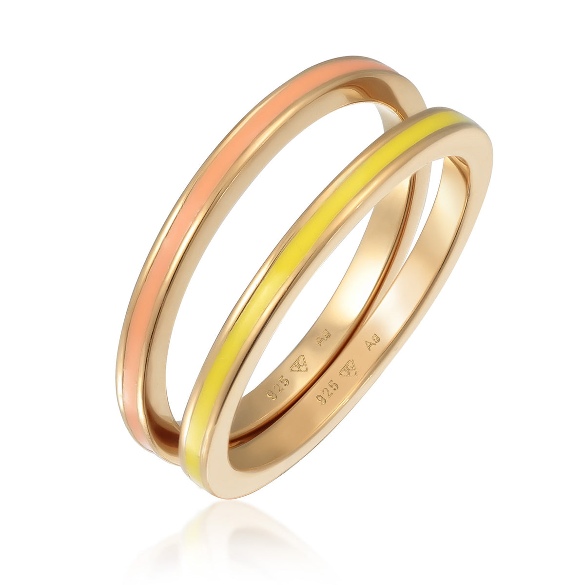 Gelb - Elli | Bandring Set | Emaille (Orange) | 925er Sterling Silber Vergoldet