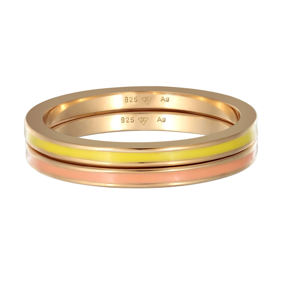 Gelb - Elli | Bandring Set | Emaille (Orange) | 925er Sterling Silber Vergoldet