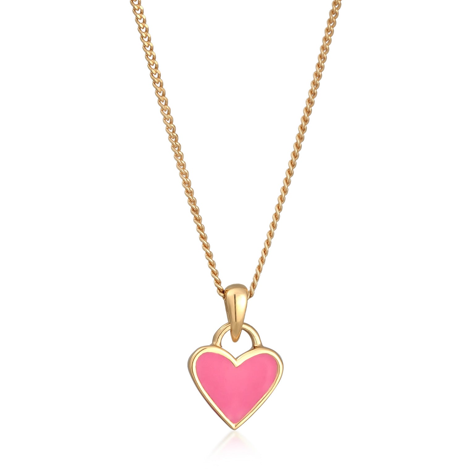 Pink - Elli | Halskette Herz Anhänger | Emaille (Pink) | 925er Sterling Silber Vergoldet