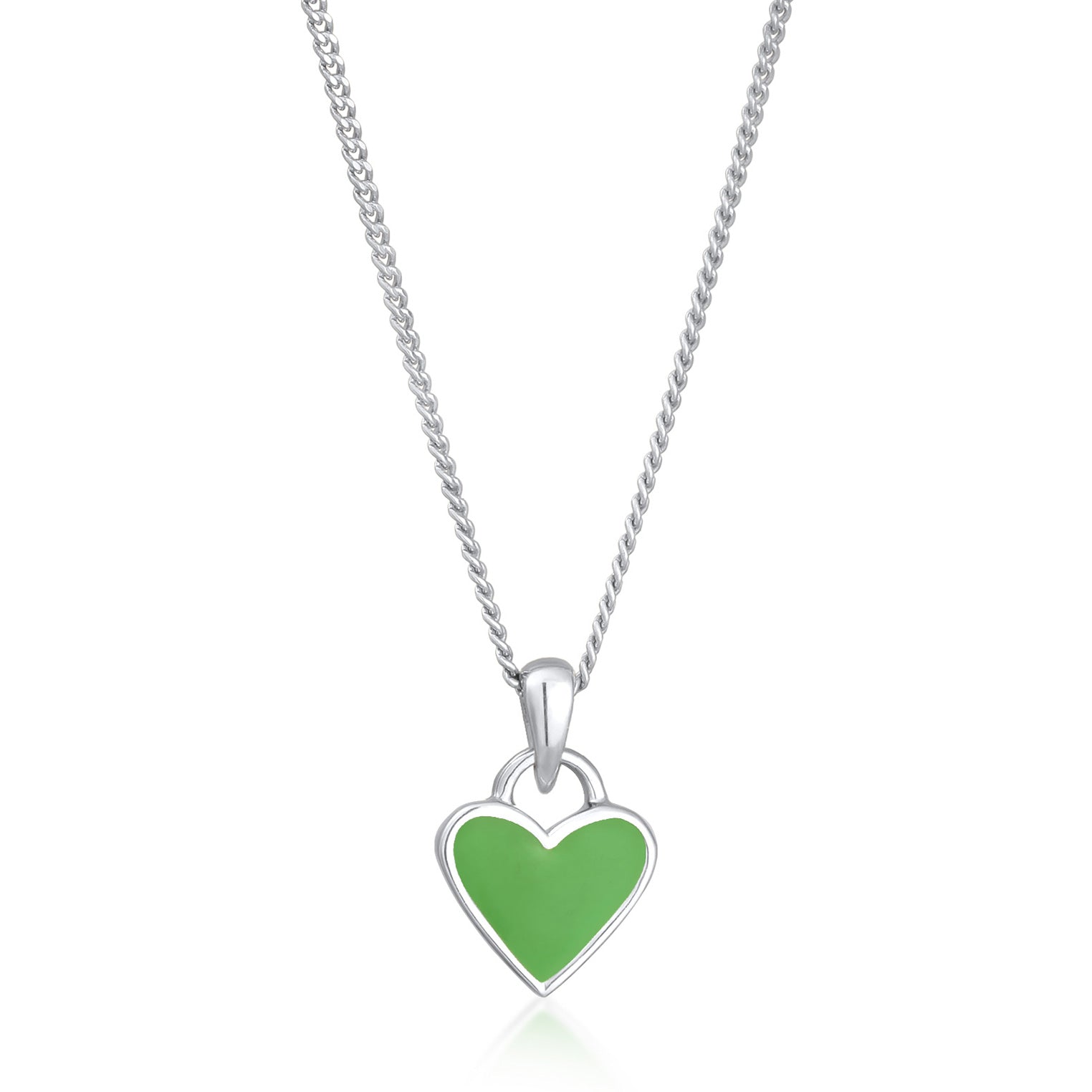 Grün - Elli | Halskette Herz Anhänger | Emaille (Grün) | 925er Sterling Silber Vergoldet