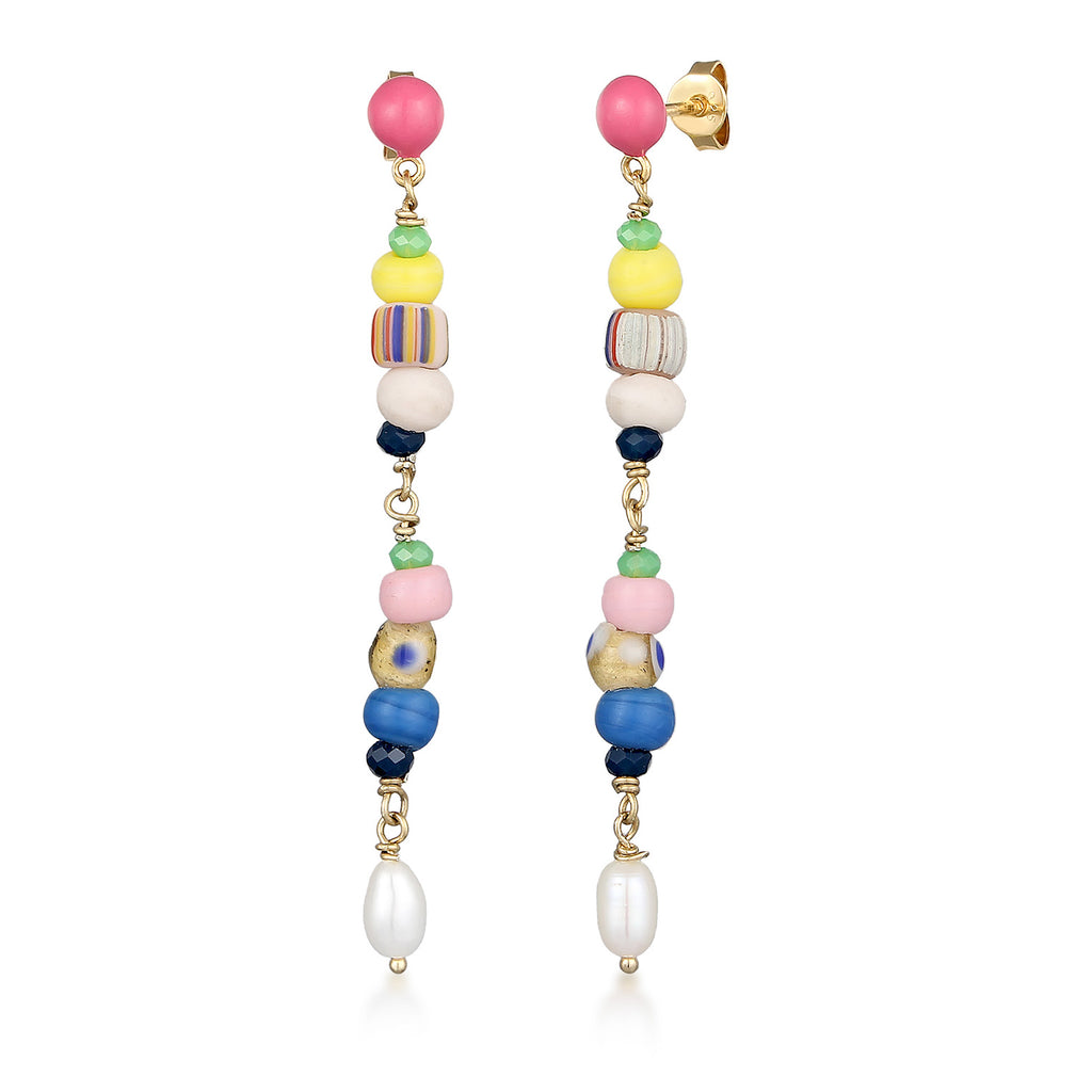 Bunt - Elli PREMIUM | Ohrhänger Beads | Emaille, Süßwasserzuchtperle | 925er Sterling Silber Vergoldet