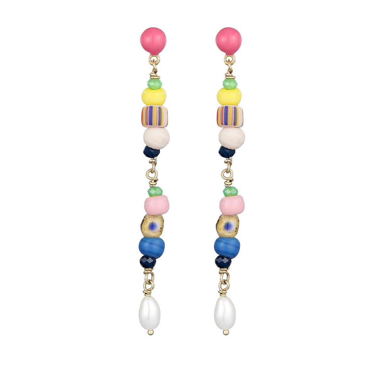 Bunt - Elli PREMIUM | Ohrhänger Beads | Emaille, Süßwasserzuchtperle | 925er Sterling Silber Vergoldet