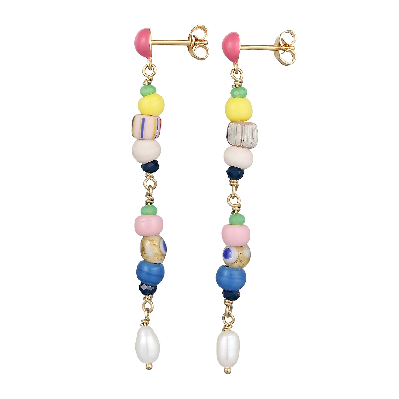 Bunt - Elli PREMIUM | Ohrhänger Beads | Emaille, Süßwasserzuchtperle | 925er Sterling Silber Vergoldet