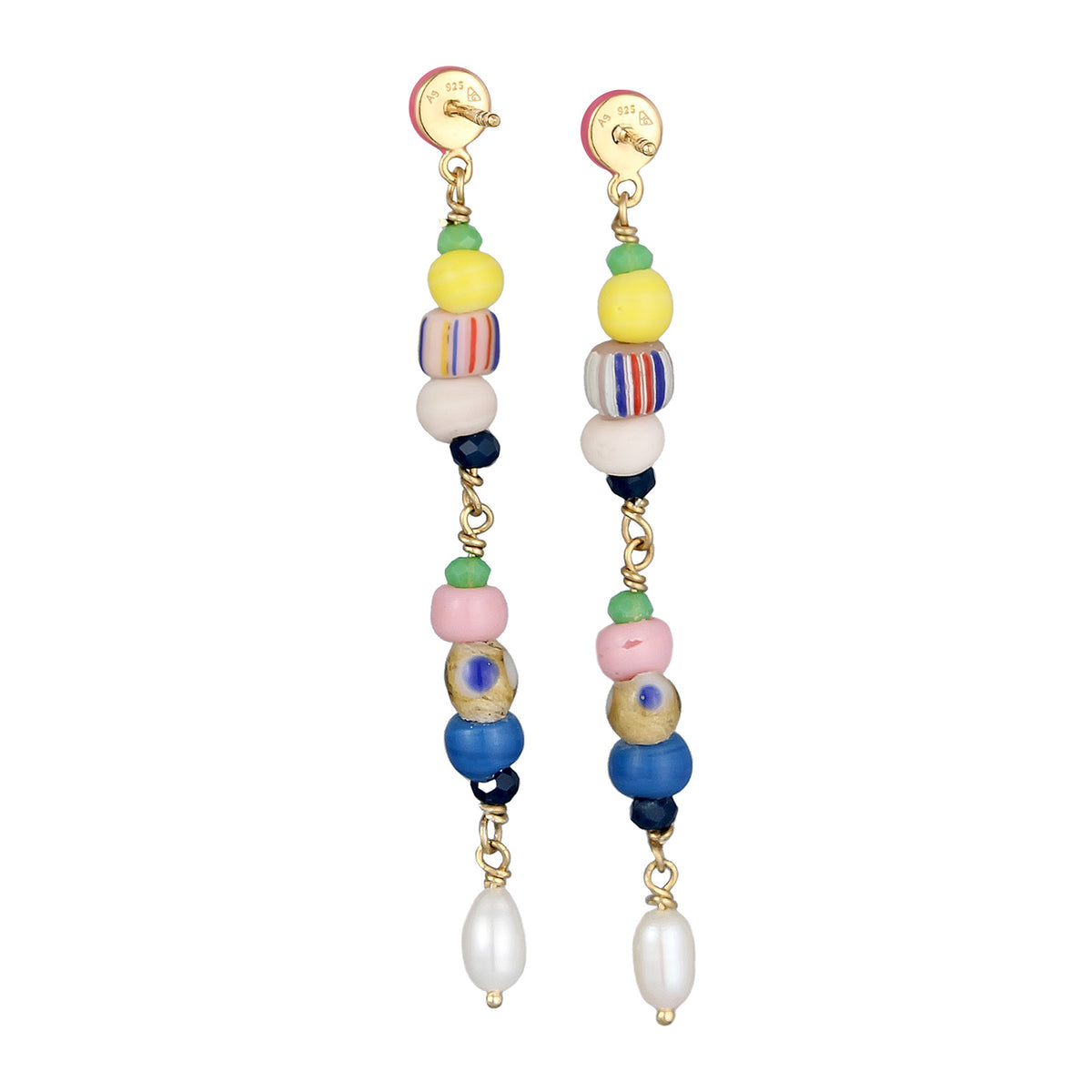 Bunt - Elli PREMIUM | Ohrhänger Beads | Emaille, Süßwasserzuchtperle | 925er Sterling Silber Vergoldet
